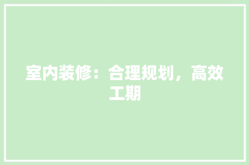 室内装修：合理规划，高效工期 现代风格装饰