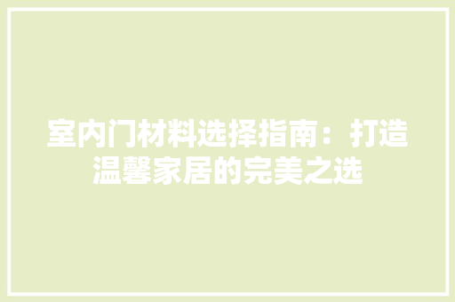室内门材料选择指南：打造温馨家居的完美之选 现代风格装饰