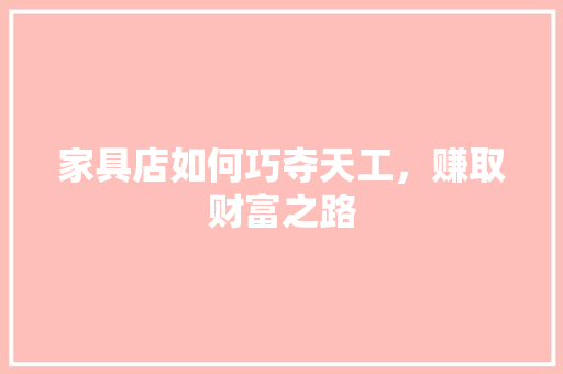 家具店如何巧夺天工，赚取财富之路 现代风格装饰