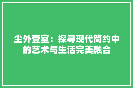 尘外壹室：探寻现代简约中的艺术与生活完美融合 现代风格装饰