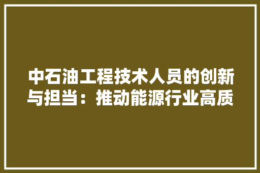 中石油工程技术人员的创新与担当：推动能源行业高质量发展