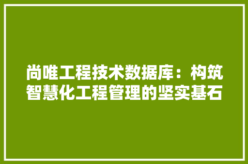 尚唯工程技术数据库：构筑智慧化工程管理的坚实基石 现代风格装饰