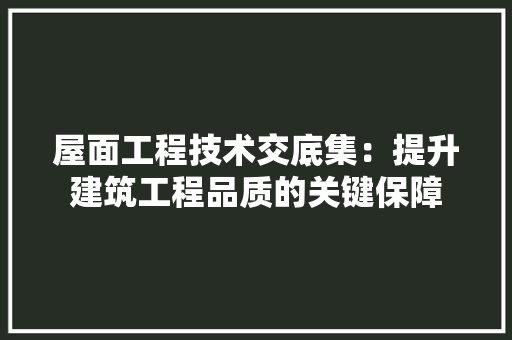 屋面工程技术交底集：提升建筑工程品质的关键保障 现代风格装饰