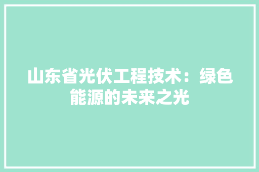 山东省光伏工程技术：绿色能源的未来之光 现代风格装饰