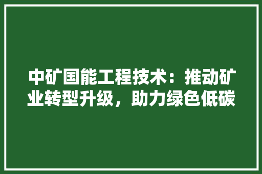 中矿国能工程技术：推动矿业转型升级，助力绿色低碳发展 家居装修
