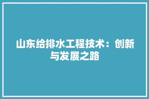 山东给排水工程技术：创新与发展之路 现代风格装饰