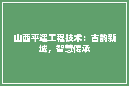 山西平遥工程技术：古韵新城，智慧传承
