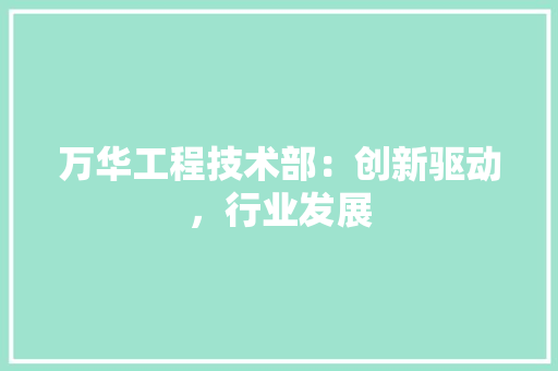 万华工程技术部：创新驱动，行业发展