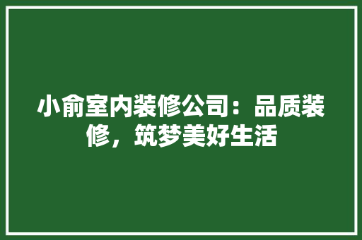 小俞室内装修公司：品质装修，筑梦美好生活