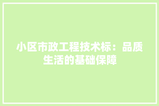 小区市政工程技术标：品质生活的基础保障 现代风格装饰
