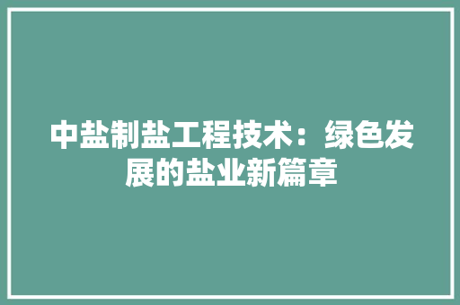 中盐制盐工程技术：绿色发展的盐业新篇章 家居装修