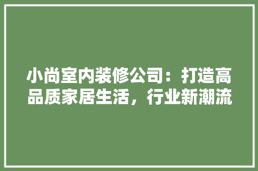 小尚室内装修公司：打造高品质家居生活，行业新潮流 现代风格装饰