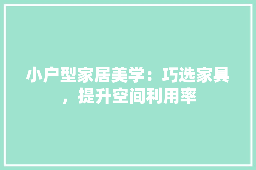 小户型家居美学：巧选家具，提升空间利用率 现代风格装饰