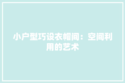 小户型巧设衣帽间：空间利用的艺术 现代风格装饰