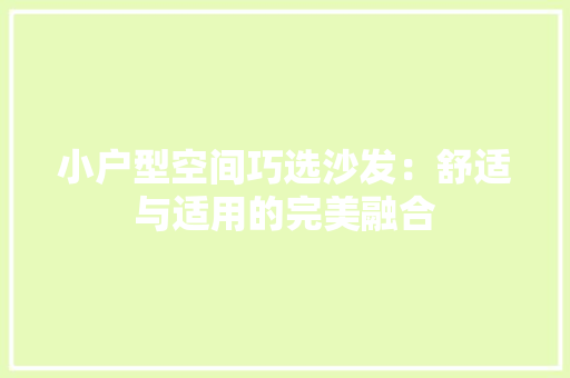 小户型空间巧选沙发：舒适与适用的完美融合 现代风格装饰