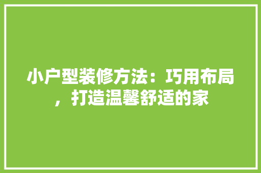 小户型装修方法：巧用布局，打造温馨舒适的家 现代风格装饰