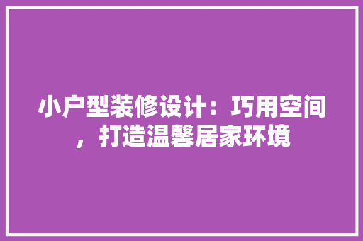 小户型装修设计：巧用空间，打造温馨居家环境 现代风格装饰