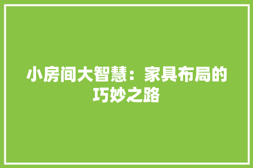 小房间大智慧：家具布局的巧妙之路 现代风格装饰