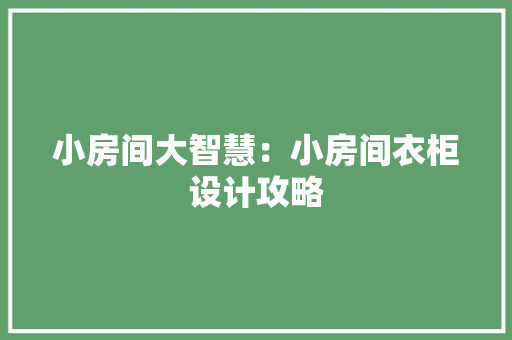 小房间大智慧：小房间衣柜设计攻略 现代风格装饰
