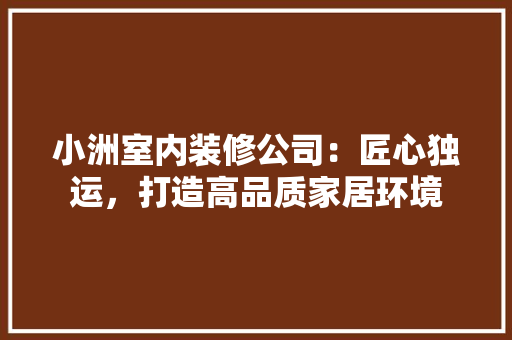 小洲室内装修公司：匠心独运，打造高品质家居环境 现代风格装饰