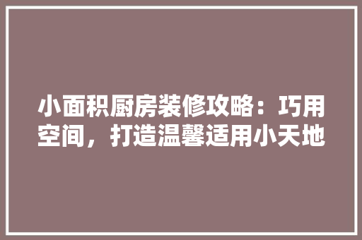 小面积厨房装修攻略：巧用空间，打造温馨适用小天地