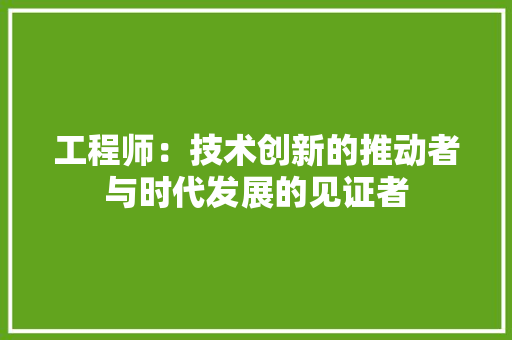 工程师：技术创新的推动者与时代发展的见证者