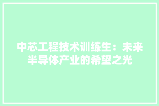 中芯工程技术训练生：未来半导体产业的希望之光 家居装修