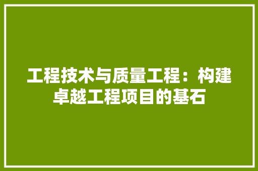 工程技术与质量工程：构建卓越工程项目的基石 现代风格装饰