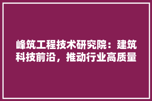 峰筑工程技术研究院：建筑科技前沿，推动行业高质量发展 现代风格装饰
