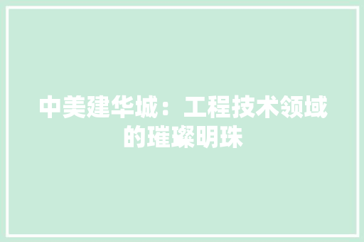 中美建华城：工程技术领域的璀璨明珠