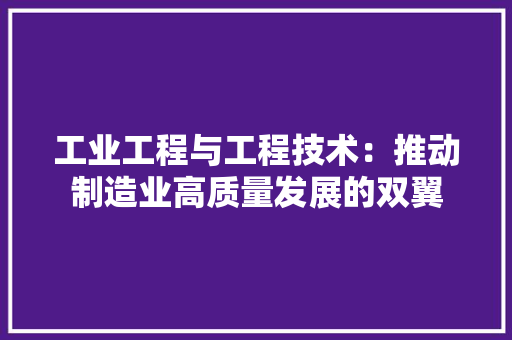 工业工程与工程技术：推动制造业高质量发展的双翼
