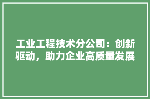 工业工程技术分公司：创新驱动，助力企业高质量发展