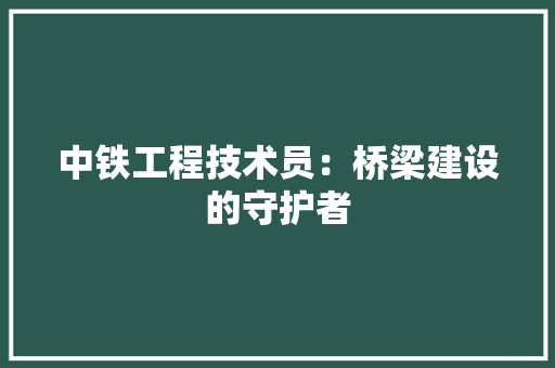 中铁工程技术员：桥梁建设的守护者