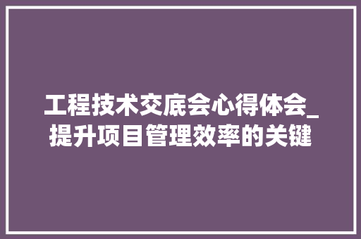 工程技术交底会心得体会_提升项目管理效率的关键 现代风格装饰