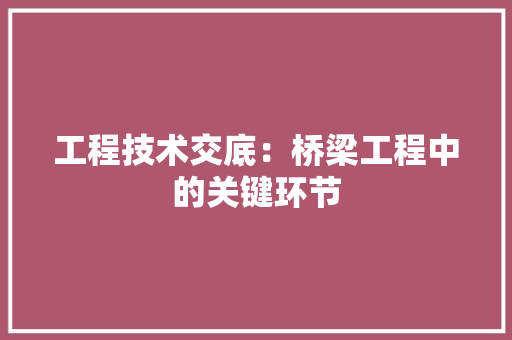 工程技术交底：桥梁工程中的关键环节 现代风格装饰