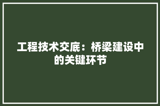 工程技术交底：桥梁建设中的关键环节