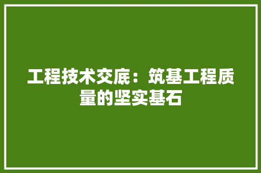 工程技术交底：筑基工程质量的坚实基石 现代风格装饰