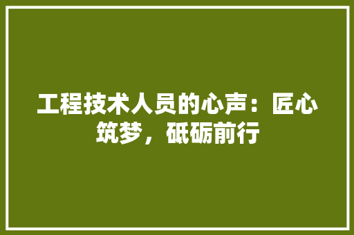工程技术人员的心声：匠心筑梦，砥砺前行