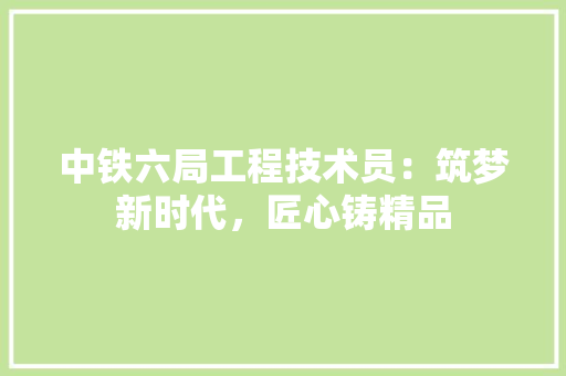 中铁六局工程技术员：筑梦新时代，匠心铸精品