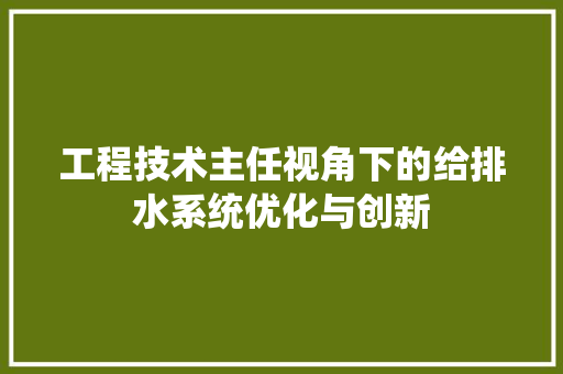 工程技术主任视角下的给排水系统优化与创新 现代风格装饰