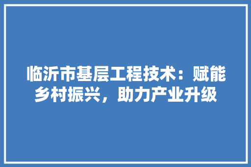 临沂市基层工程技术：赋能乡村振兴，助力产业升级