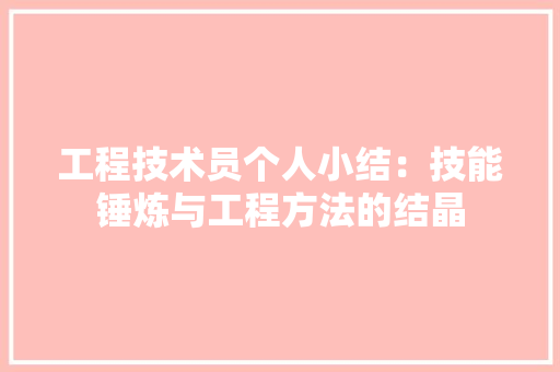 工程技术员个人小结：技能锤炼与工程方法的结晶 现代风格装饰