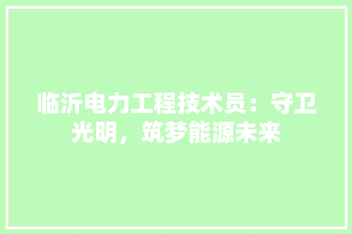 临沂电力工程技术员：守卫光明，筑梦能源未来 家居装修
