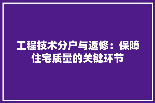 工程技术分户与返修：保障住宅质量的关键环节 现代风格装饰