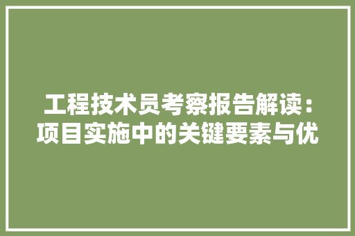 工程技术员考察报告解读：项目实施中的关键要素与优化步骤