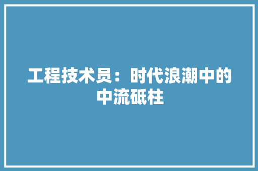 工程技术员：时代浪潮中的中流砥柱