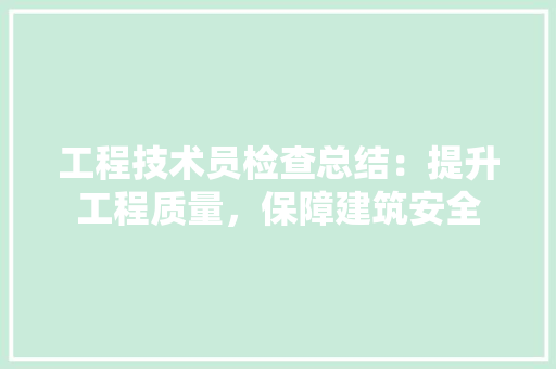 工程技术员检查总结：提升工程质量，保障建筑安全 现代风格装饰