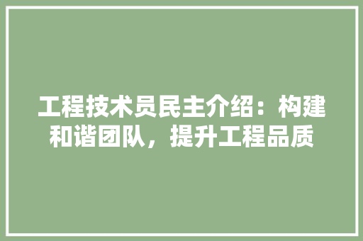 工程技术员民主介绍：构建和谐团队，提升工程品质 现代风格装饰