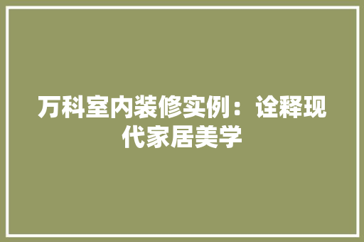 万科室内装修实例：诠释现代家居美学 软装设计