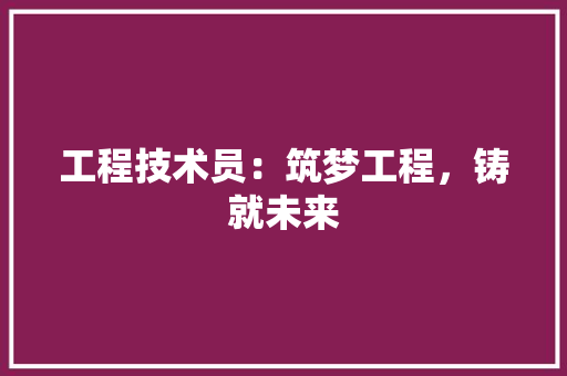 工程技术员：筑梦工程，铸就未来